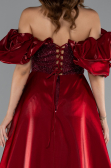 Abendkleid Lang Perlenbesetzt Weinrot ABU5154