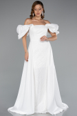 Abendkleid Lang Perlenbesetzt Weiß ABU5154