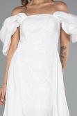 Abendkleid Lang Perlenbesetzt Weiß ABU5154