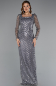 Abendkleid Lang Perlenbesetzt Grau ABU5165