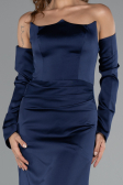 Abendkleid Lang Satin Marineblau ABU5168