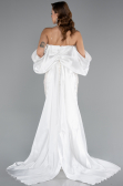 Abendkleid Lang Perlenbesetzt Weiß ABU5169