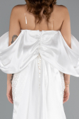 Abendkleid Lang Perlenbesetzt Weiß ABU5169
