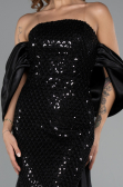 Abendkleid Lang Perlenbesetzt Schwarz ABU5169