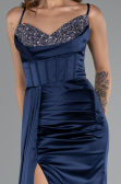 Abschlusskleid Lang Satin Marineblau ABU5171
