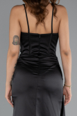Abschlusskleid Lang Satin Schwarz ABU5171