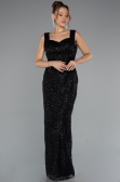 Abendkleid Lang Perlenbesetzt Schwarz ABU5187