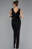 Abendkleid Lang Perlenbesetzt Schwarz ABU5187