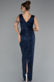 Abendkleid Lang Perlenbesetzt Marineblau ABU5187