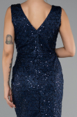 Abendkleid Lang Perlenbesetzt Marineblau ABU5187