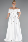 Weiß Abendkleid İn Übergröße Satin Lang ABU4998