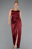 Abendkleid in Übergröße Lang Satin Weinrot ABU5179