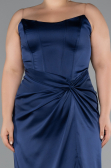 Abendkleid in Übergröße Lang Satin Marineblau ABU5179