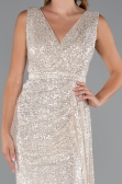 Beige Abendkleid Schuppig Lang ABU3201