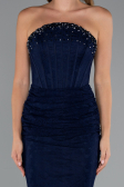 Abendkleid im Meerjungfrau-Stil Lang Spitze Marineblau ABU5215