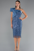 Abendkleid Midi Perlenbesetzt Indigo ABK2424