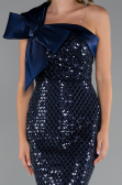 Abendkleid Midi Perlenbesetzt Marineblau ABK2424