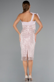 Abendkleid Midi Perlenbesetzt Puder ABK2424