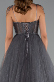 Designer Verlobungskleid Lang Anthrazit ABU5220