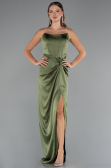 Khaki Abschlusskleid Satin Lang ABU3474
