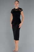 Abendkleid Midi Spitze Schwarz ABK2427