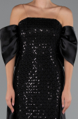 Abendkleid Lang Perlenbesetzt Schwarz ABU5234