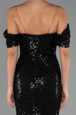 Abendkleid Lang Perlenbesetzt Schwarz ABU5239