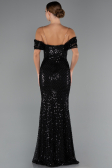 Abendkleid Lang Perlenbesetzt Schwarz ABU5239