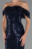 Abendkleid Lang Perlenbesetzt Marineblau ABU5239