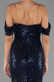 Abendkleid Lang Perlenbesetzt Marineblau ABU5239
