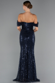 Abendkleid Lang Perlenbesetzt Marineblau ABU5239