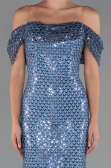 Abendkleid Lang Perlenbesetzt Indigo ABU5239