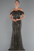 Abendkleid Lang Perlenbesetzt Khaki ABU5239
