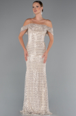Abendkleid Lang Perlenbesetzt Beige ABU5239