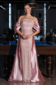 Abendkleid Lang Perlenbesetzt Puder ABU5234