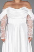 Kleider in Großen Größen Lang Satin Weiß ABU5261