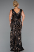 Kleider in Großen Größen Lang Perlenbesetzt Schwarz ABU5189