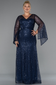 Abendkleid in Übergröße Lang Perlenbesetzt Marineblau ABU5243