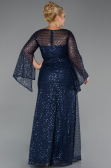 Abendkleid in Übergröße Lang Perlenbesetzt Marineblau ABU5243