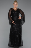 Abendkleid in Übergröße Lang Perlenbesetzt Schwarz ABU5243