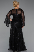 Abendkleid in Übergröße Lang Perlenbesetzt Schwarz ABU5243