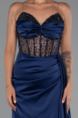 Abendkleid Lang Satin Marineblau ABU5288