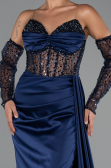 Abendkleid Lang Satin Marineblau ABU5288