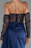 Abendkleid Lang Satin Marineblau ABU5288