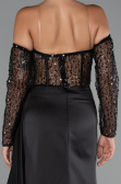 Abendkleid Lang Satin Schwarz ABU5288
