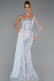 Abendkleid Lang Perlenbesetzt Eisblau ABU5269