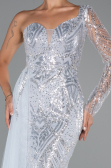 Abendkleid Lang Perlenbesetzt Eisblau ABU5269