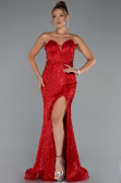 Abendkleid Lang Perlenbesetzt Rot ABU5292