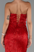 Abendkleid Lang Perlenbesetzt Rot ABU5292
