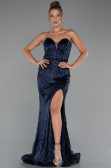 Abendkleid Lang Perlenbesetzt Marineblau ABU5292